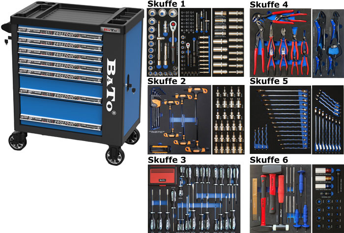 Verktygsvagn med 340-delar verktyg, blå