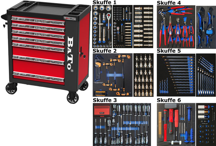 Verktygsvagn med 340-delar verktyg, röd