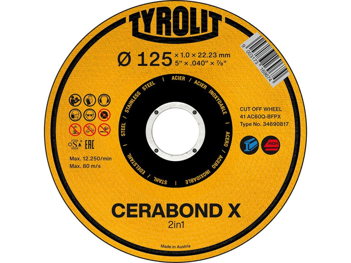 Tyrolit | Kapskiva CERABOND X 125x1,6mm stål+Inox | 9003173135570