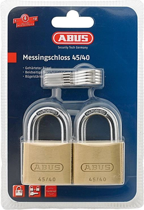 Abus | Hänglås 45 mässing 40mm 4 st lika låsta | 4003318118265