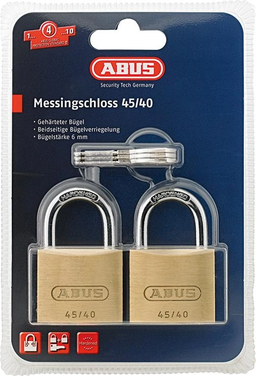 Abus | Hänglås 45 mässing 40mm 2 st lika låsta | 4003318118241