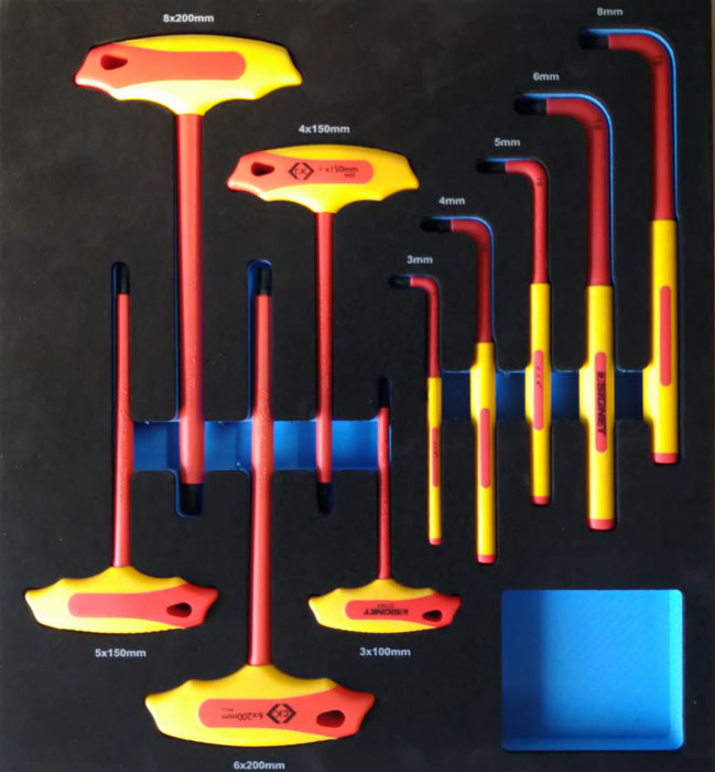 Insexnyckelsats VDE 1000V m. T-grepp 5-delar EVA 2/3