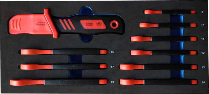 U-Nyckelsats VDE 1000V 8-19 mm m. kabelkniv EVA 1/3