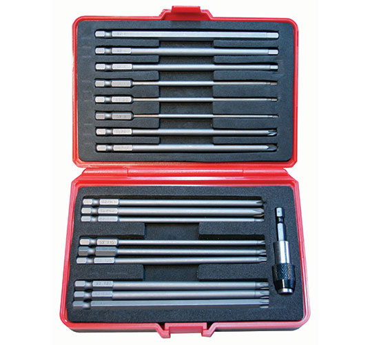 Bitssats 1/4" m. långa bits 127mm 18-delar