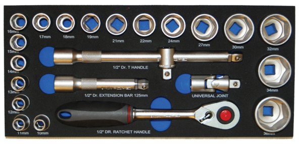 Hylsnyckelsats 1/2" 6-kant 10-36mm 23-delar EVA 1/3