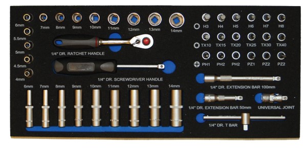 Hylsnyckelsats 1/4" 6-kant 4-14mm + 6-14mm 45-delar EVA 1/3