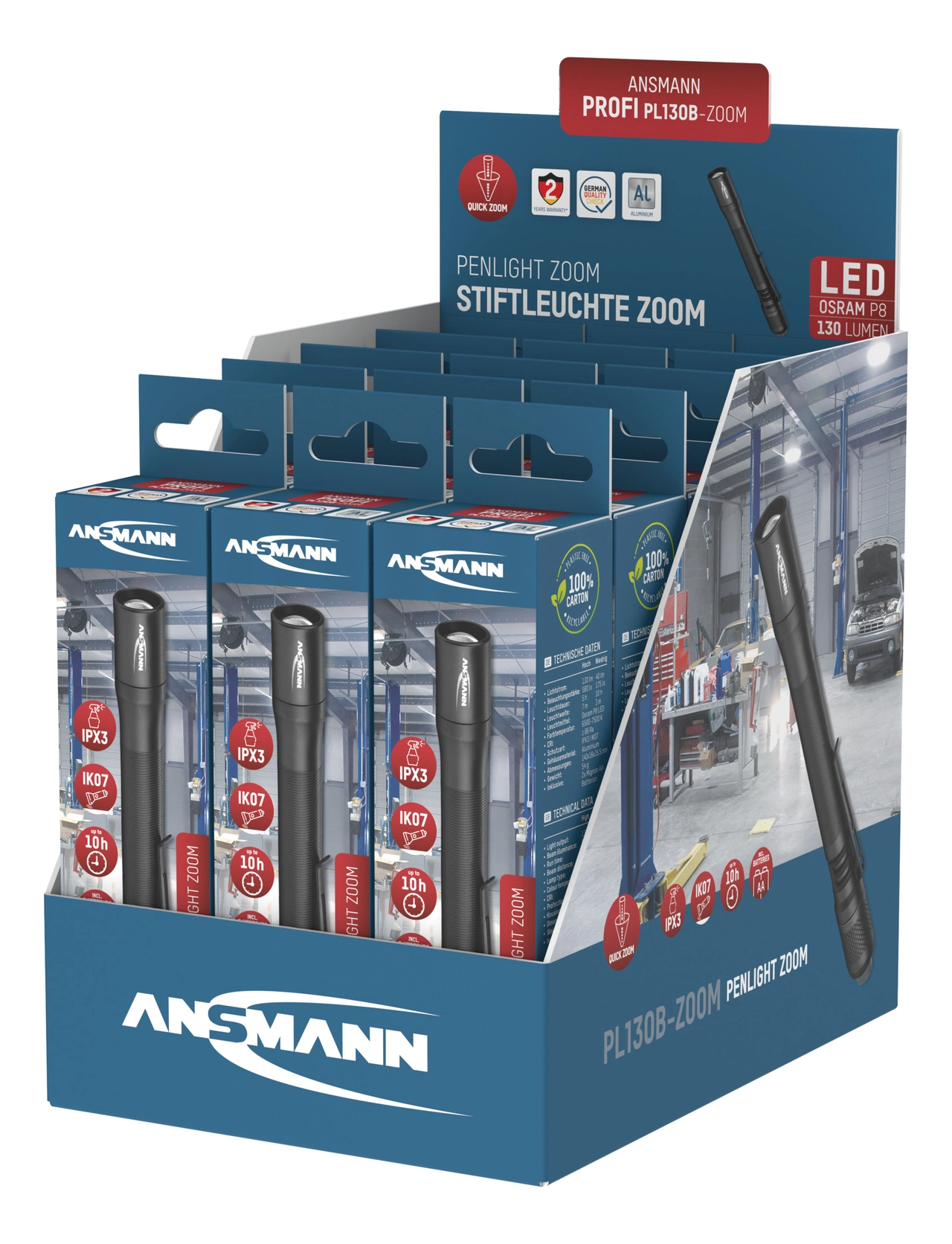 Led Pennlampa PL130B Zoom, 130lm aluh.