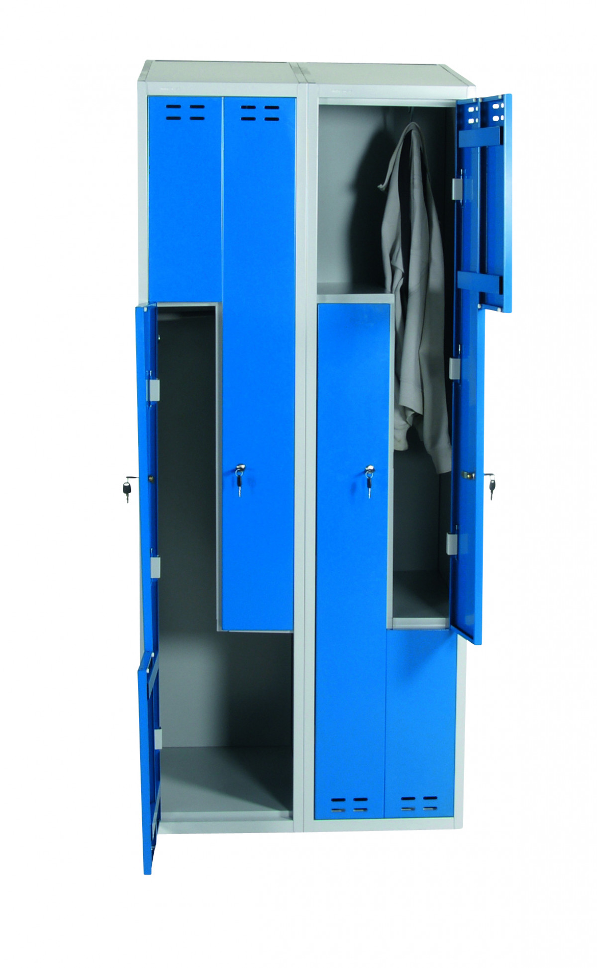 Klädskåp Z, blå/grå, 4 dörrar