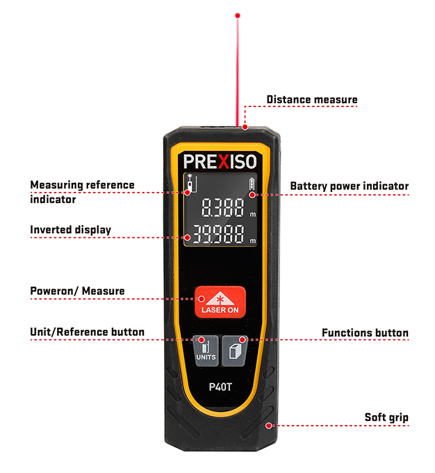 Avståndsmätare P40T längd mätning 0,35 - 40m, volym och m2 yta