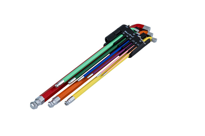 Sexkantnyckelsats m. kort arm och kula 1,5-10mm 9-delar, färgad