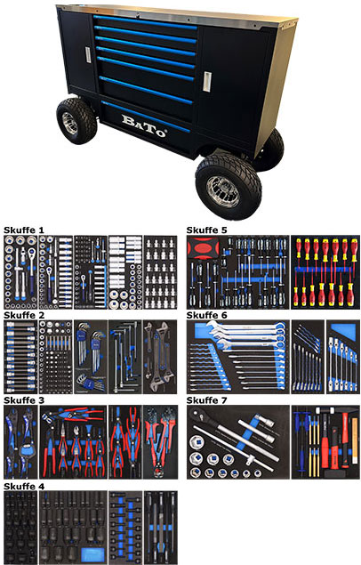 Verktygsvagn XXXL Offroad med 7 lådor & 2 sidoskåp 620-delar verktyg