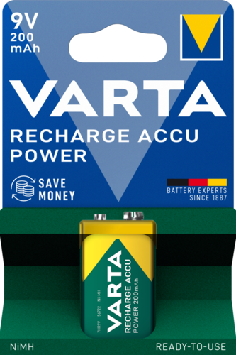 Batteri Laddningsbart NiMH, E/HR6 9V 200mAh, Blister