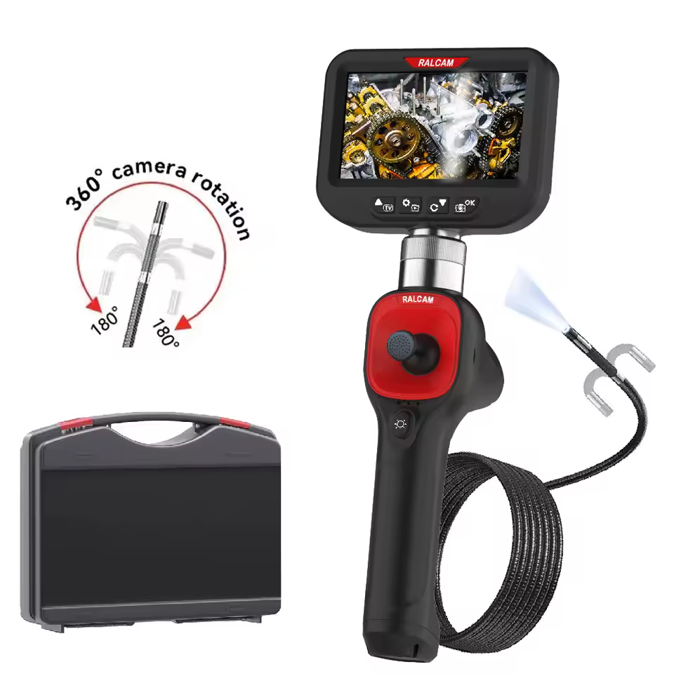 Inspektionskamera 360° 4-vägs artikulerande, Endoskopskamera 4,3" skärm, 6,2mm, 2m lång
