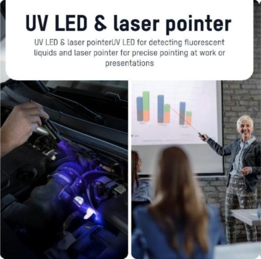 Pennlampa Led 600lm med Uv-ljus & laserpekare, uppladdningsbar