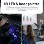 Pennlampa Led 600lm med Uv-ljus & laserpekare, uppladdningsbar