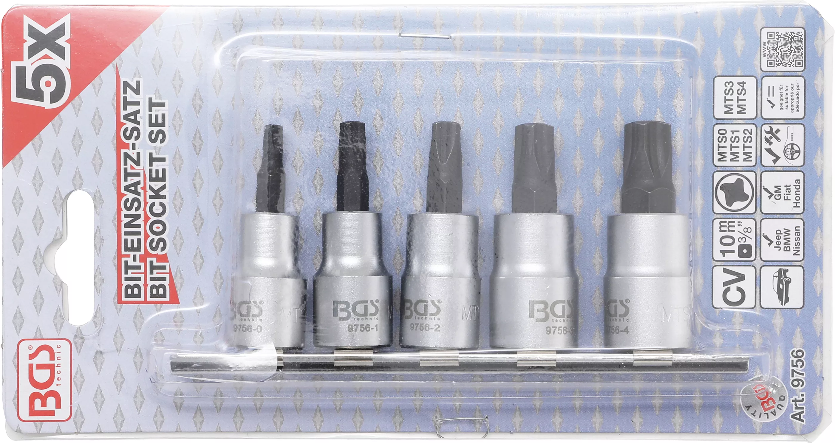 Bit-Insats-sats | 10 mm (3/8") | 4-kant profil (för MTS-Mortorq) MTS0 - MTS04 | 5 delar