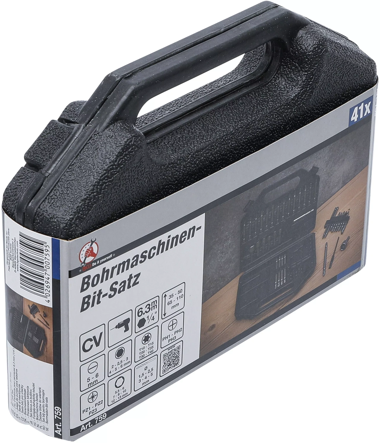 Borrmaskin-Bit-sats | Yttre sexkant 6,3 mm (1/4") | 41 delar