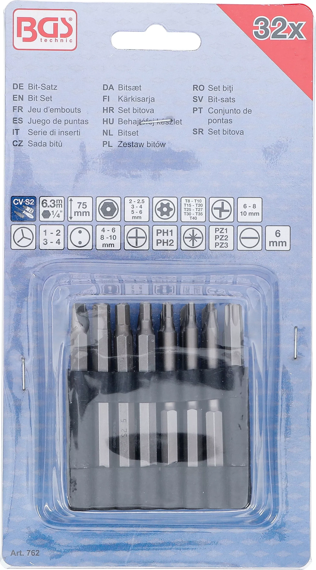 Bit-sats | lång | Yttre sexkant 6,3 mm (1/4") | Olika profiler | 32 delar