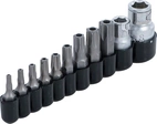 Bit-sats | Yttre sexkant 6,3 mm (1/4") / 10 mm (3/8") | T-Profil (för Torx) med borrning | 11 delar