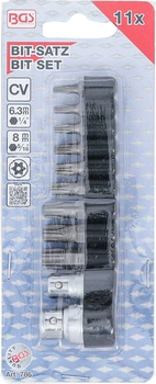 Bit-sats | Yttre sexkant 6,3 mm (1/4") / 10 mm (3/8") | T-Profil (för Torx) med borrning | 11 delar