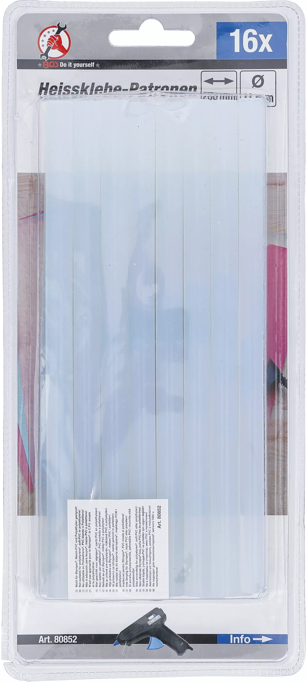 Smältlim-patroner | transparent | Ø 11 mm, 200 mm | 16 delar