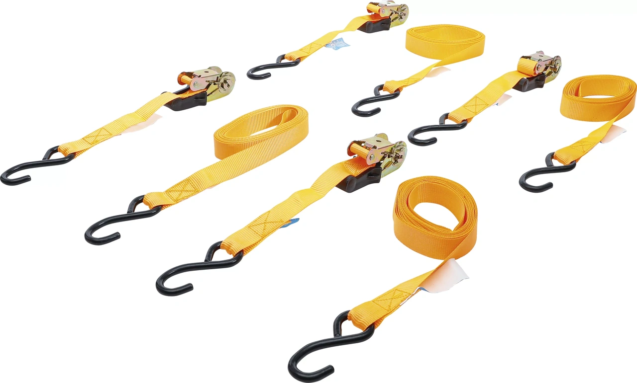 Spännbandssats med kraftiga krokar 5m x 25mm 4-delar