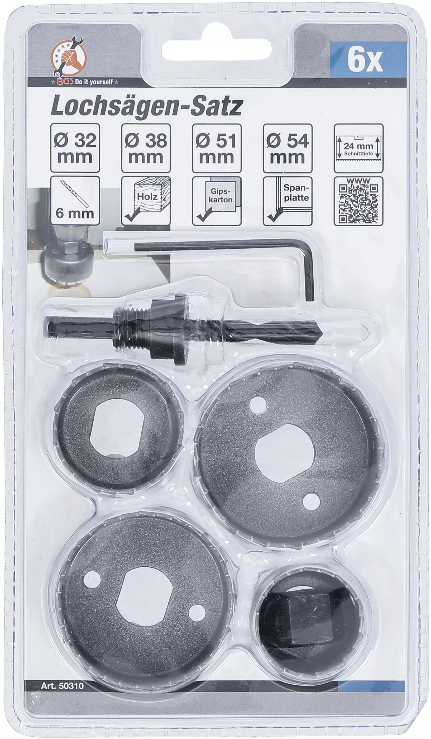 Hålsågsats Ø 32-54 mm djup 24mm 6-delar