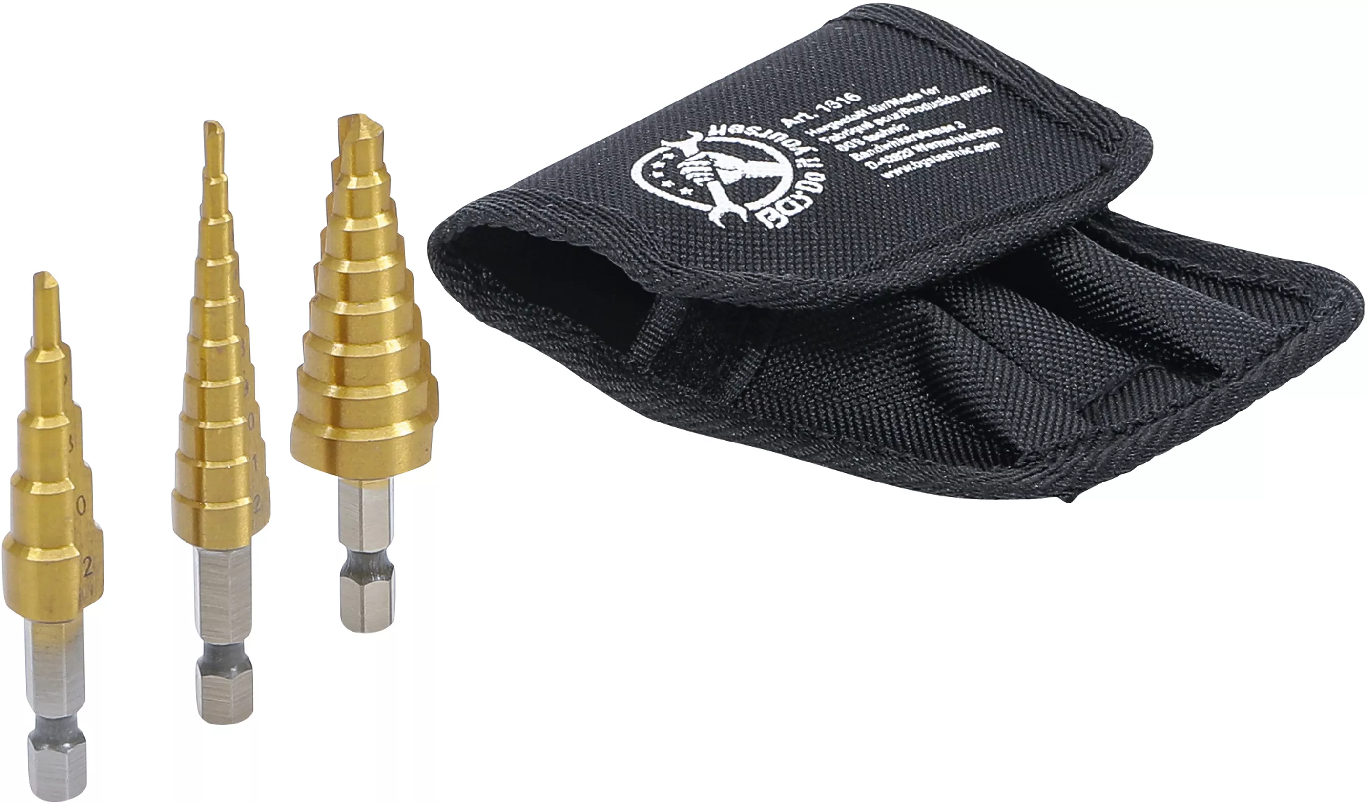 Stegborrsats HSS TiN 3-20mm m. bitsfäste 3-delar