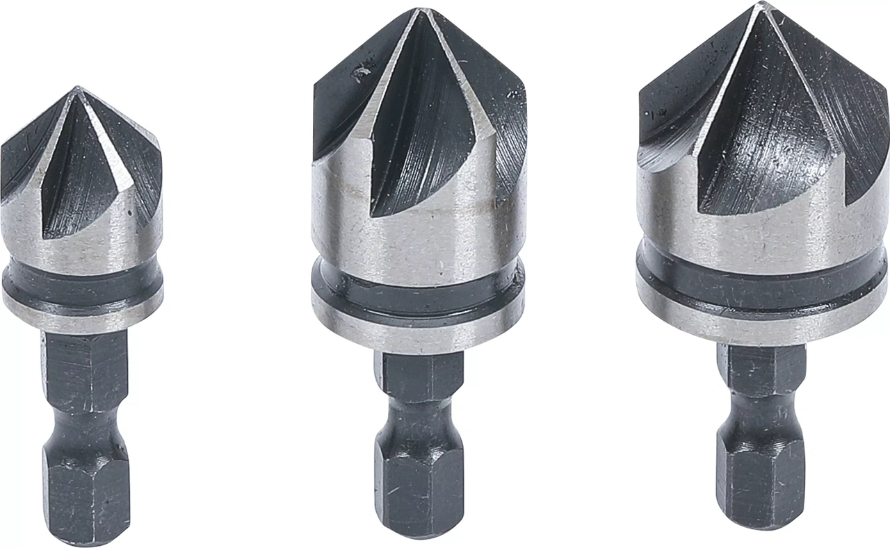 Försänkarsats HSS med bitsfäste 1/4" Ø 12, 16, 19mm 3-delar