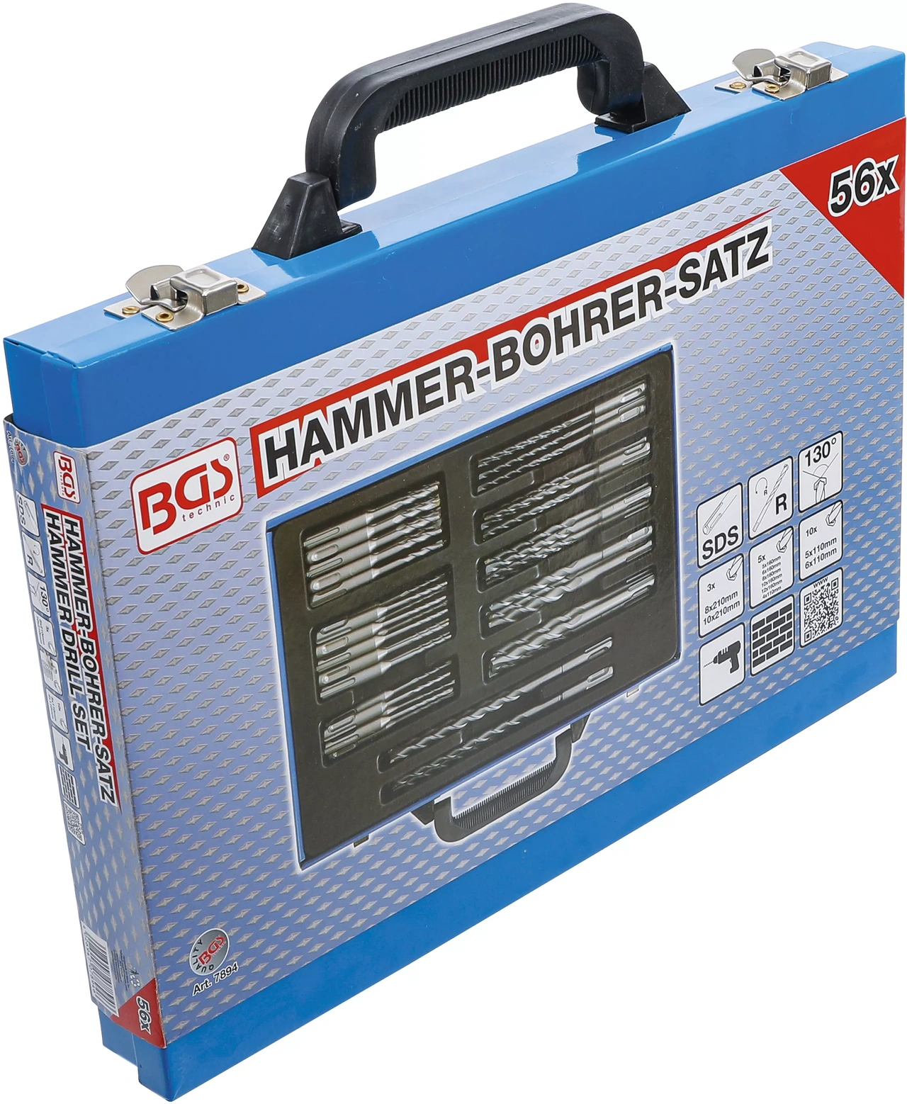 Slagborr-sats | SDS-skaft, hårdmetallspets | 4 - 12 mm | 56 delar