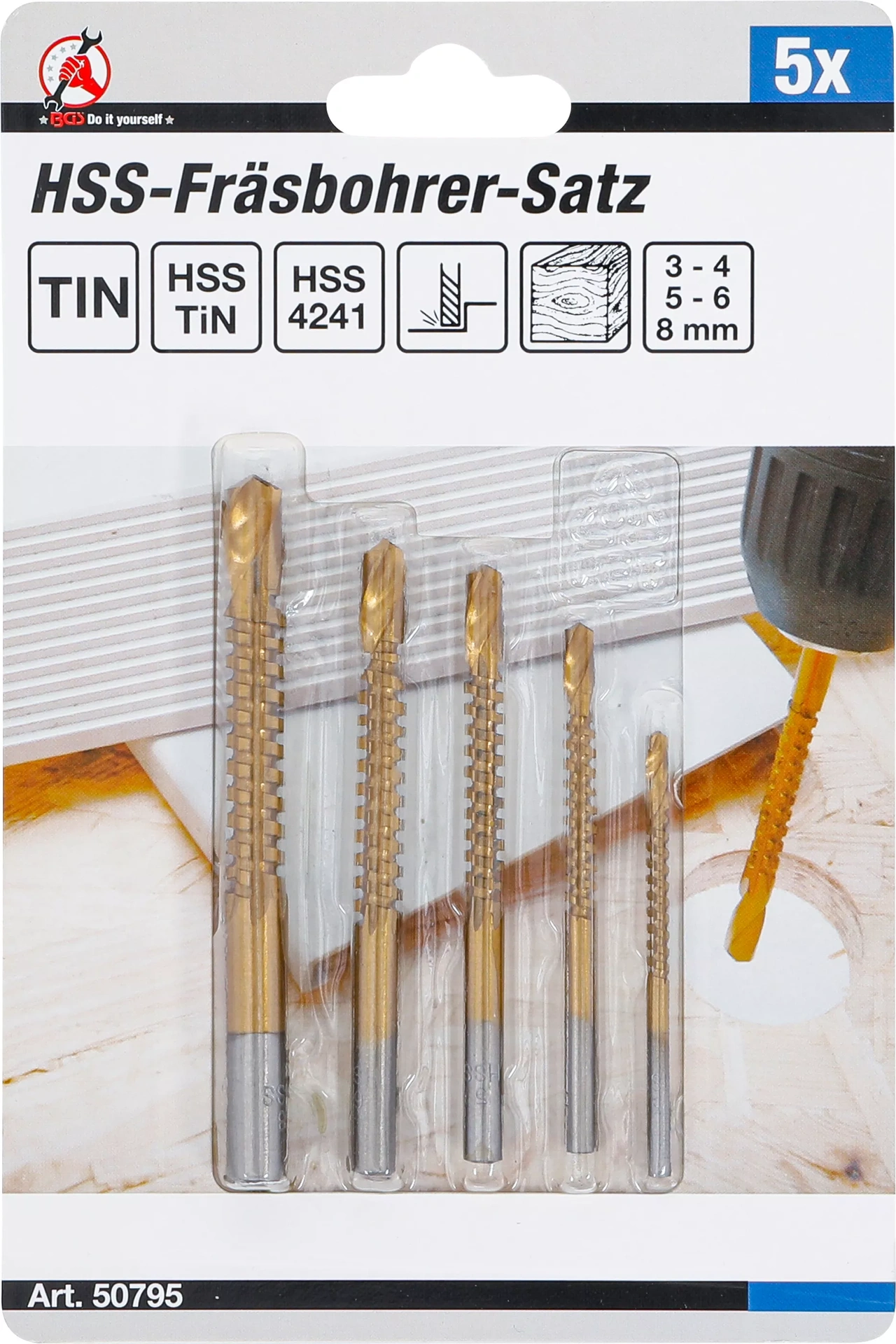 HSS-Fräsborrsats HSS TiN 3-8 mm 5-delar