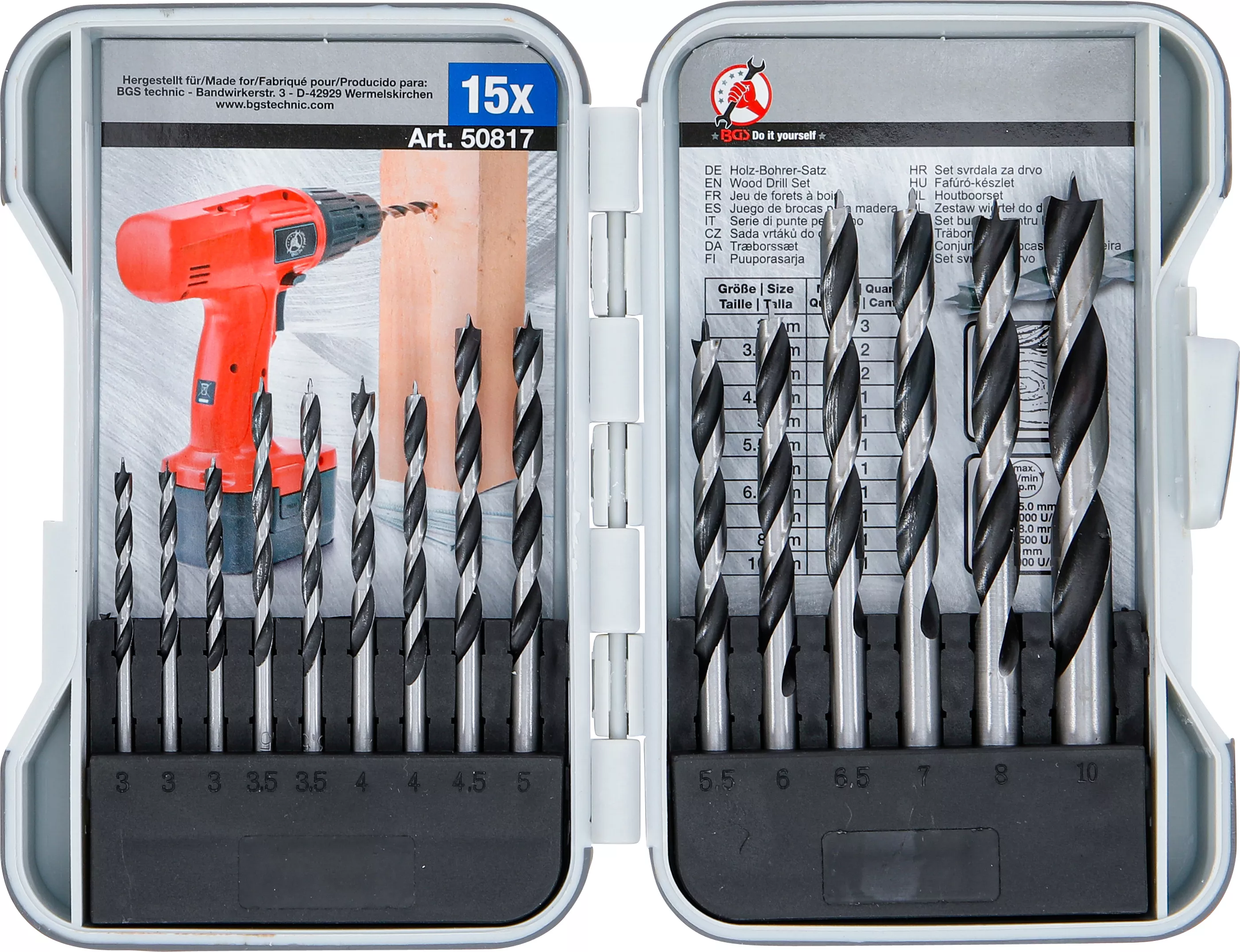 Träborr-sats | 3 - 10 mm | 15 delar