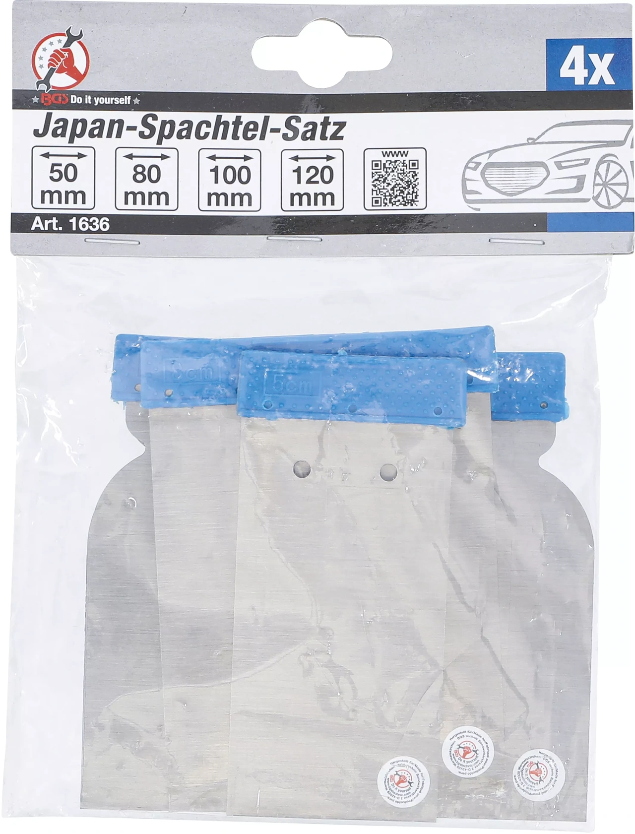 Japan-Spackel-sats | Fjäderstålband | 50 / 80 / 100 / 120 mm | 4 delar