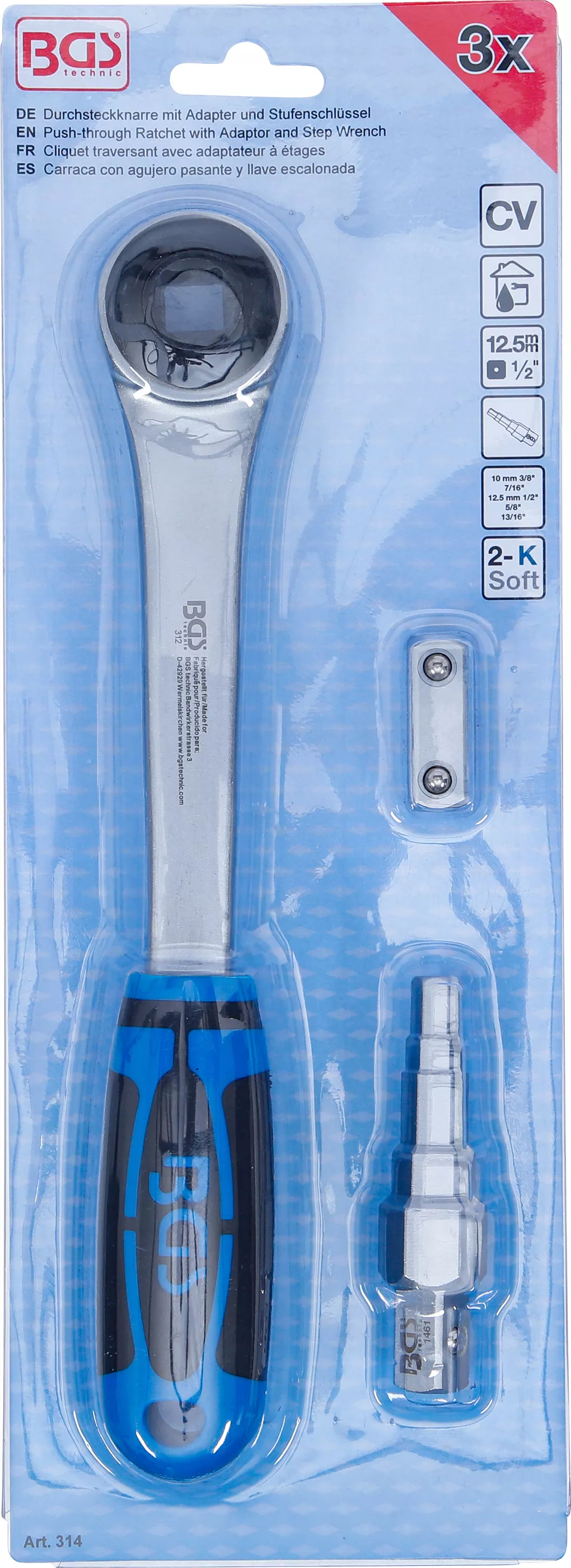 Genomstickbart med adapter och stegnyckel | Inre sexkant 12,5 mm (1/2 tum)