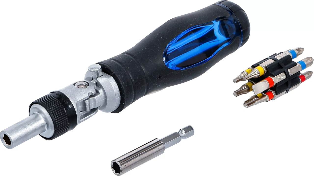 Led-skruvmejsel-Bit-sats | med spärr-vridhandtag, omställbar | 14 delar