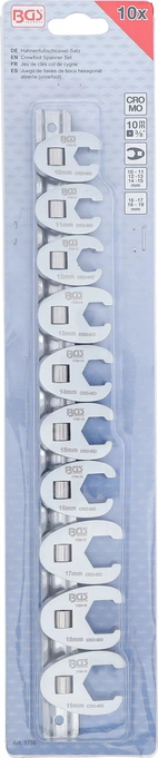 Kråkfotsnyckel-sats | 10 mm (3/8") | 10 - 19 mm | 10 delar