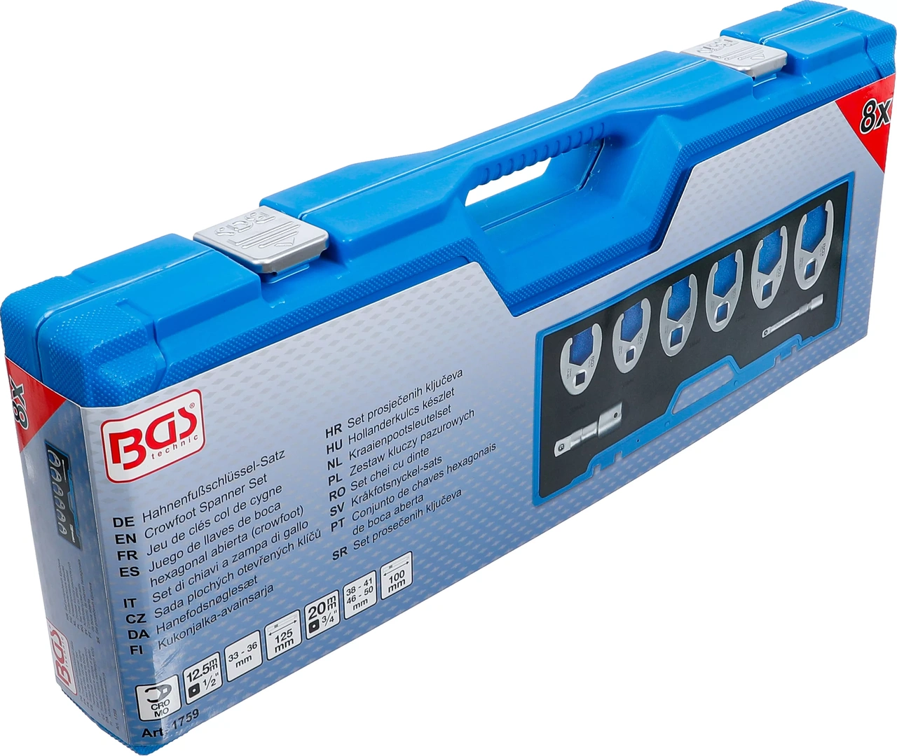 Kråkfotsnyckel-sats | 12,5 mm (1/2") / 20 mm (3/4") | 8 delar