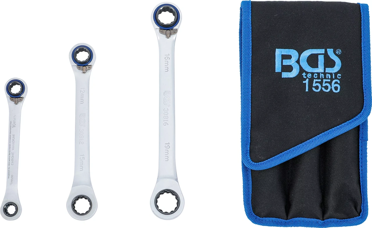 Spärr-ringnyckel-sats | med omkastare | "4-in-1" | 3 delar