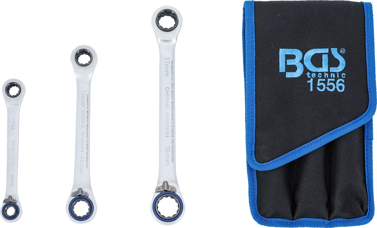 Spärr-ringnyckel-sats | med omkastare | "4-in-1" | 3 delar