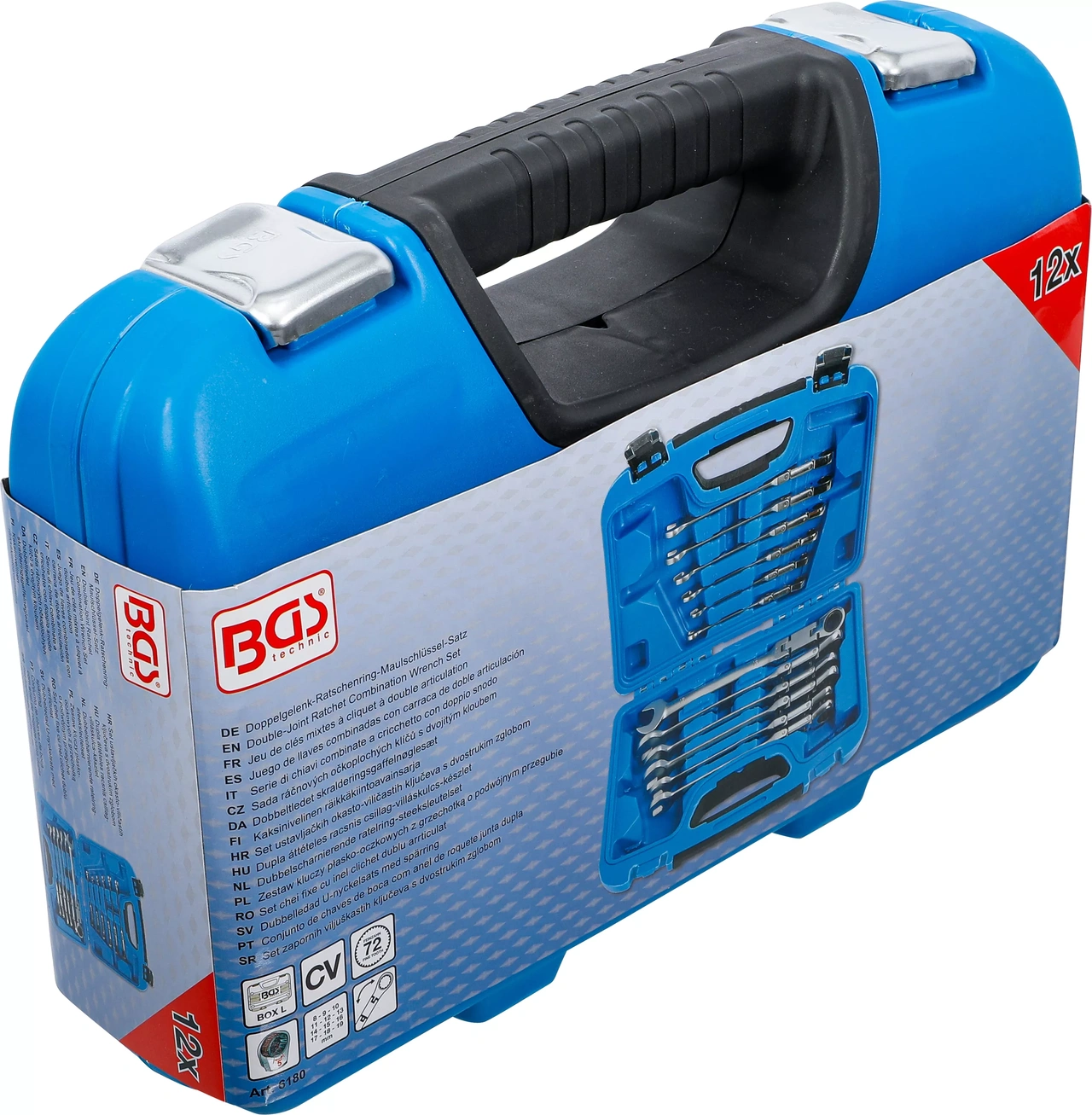 Dubbelledad U-nyckelsats med spärring | vinkelbar | 8 - 19 mm | 12 delar