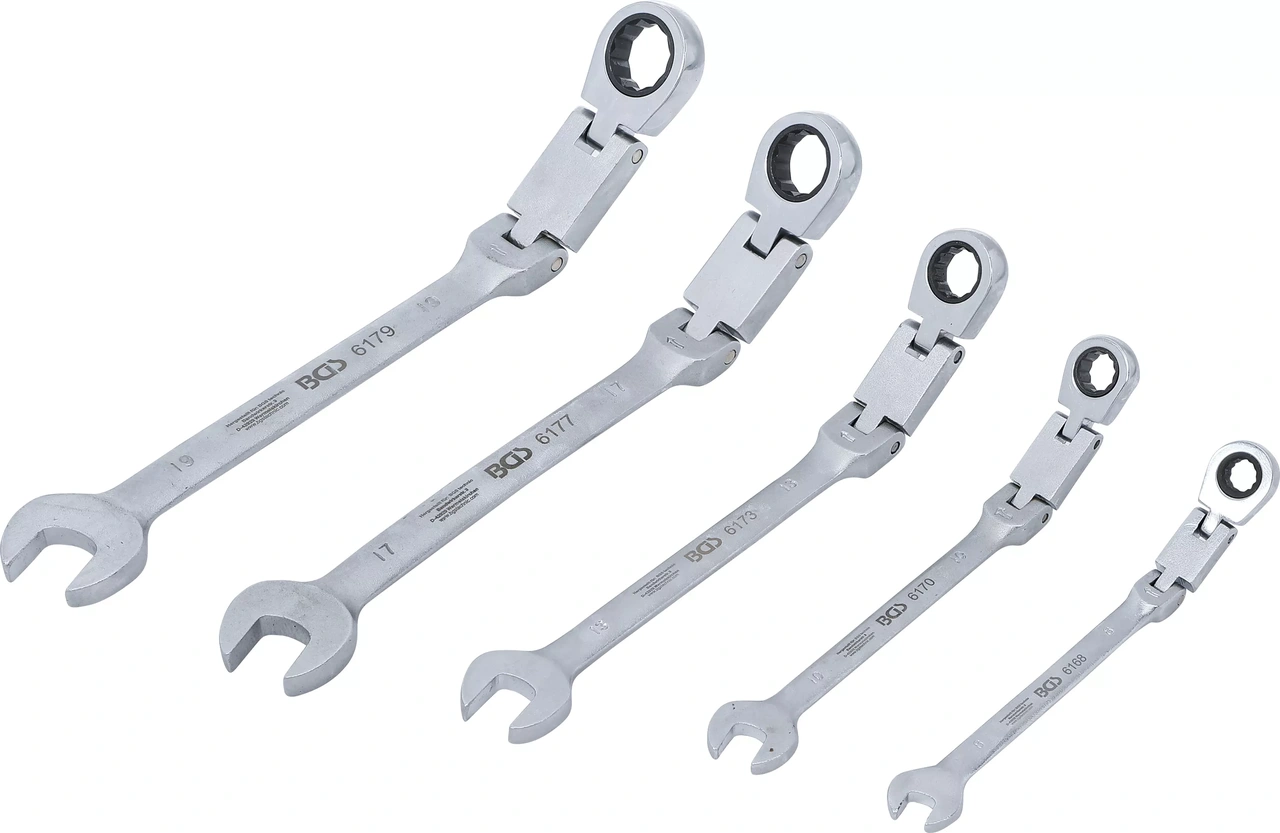 Dubbelledad U-nyckelsats med spärring | vinkelbar | 8 - 19 mm | 5 delar