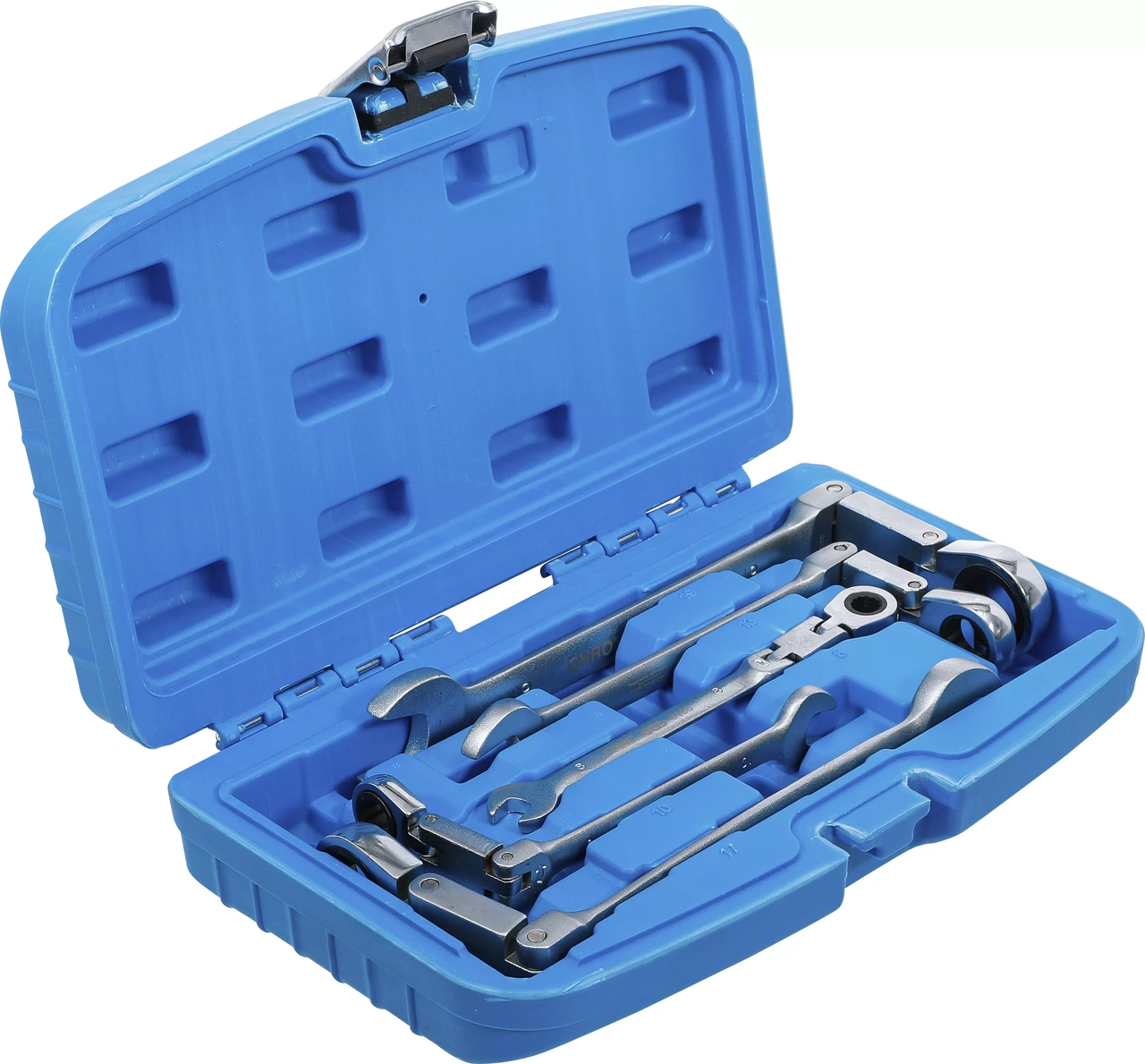 Dubbelledad U-nyckelsats med spärring | vinkelbar | 8 - 19 mm | 5 delar