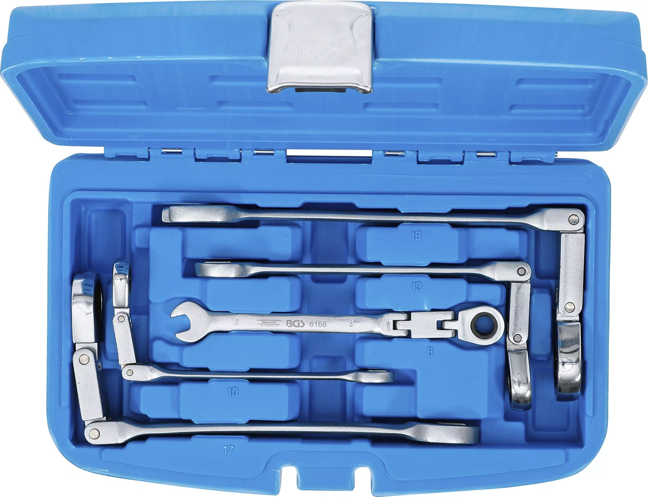 Dubbelledad U-nyckelsats med spärring | vinkelbar | 8 - 19 mm | 5 delar