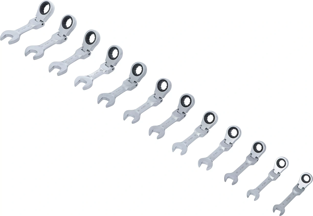 Spärring-U-nyckel-sats | kort | vinkelbar | 8 - 19 mm | 12 delar
