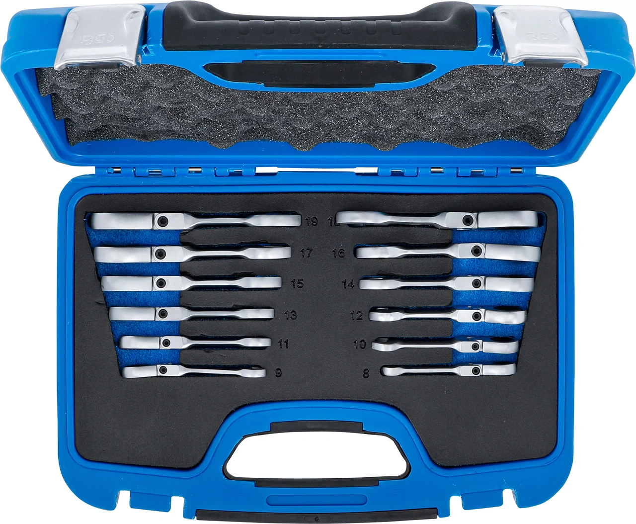 Spärring-U-nyckel-sats | kort | vinkelbar | 8 - 19 mm | 12 delar