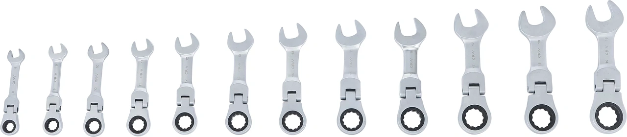 Spärring-U-nyckel-sats | kort | vinkelbar | 8 - 19 mm | 12 delar