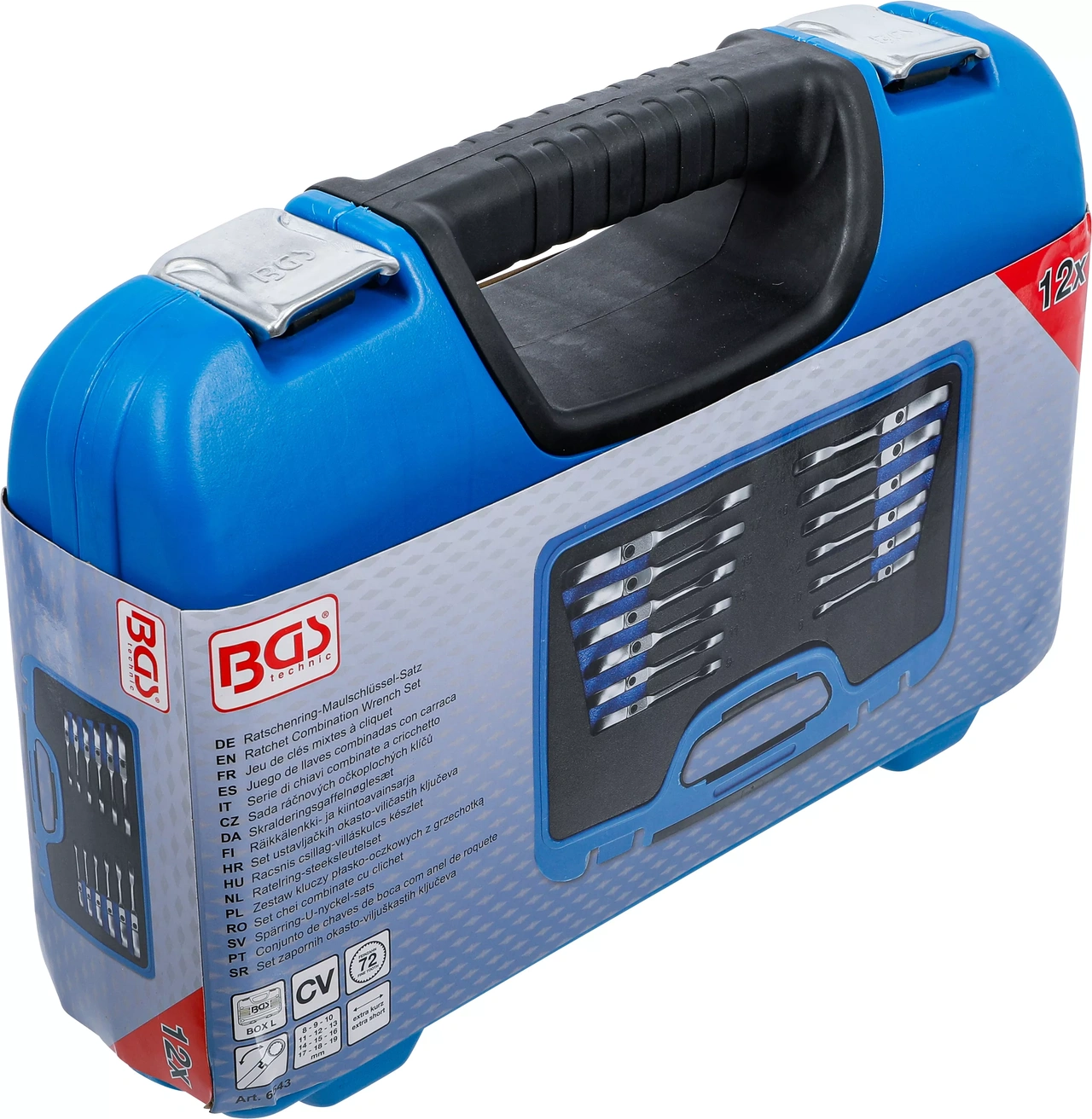 Spärring-U-nyckel-sats | kort | vinkelbar | 8 - 19 mm | 12 delar