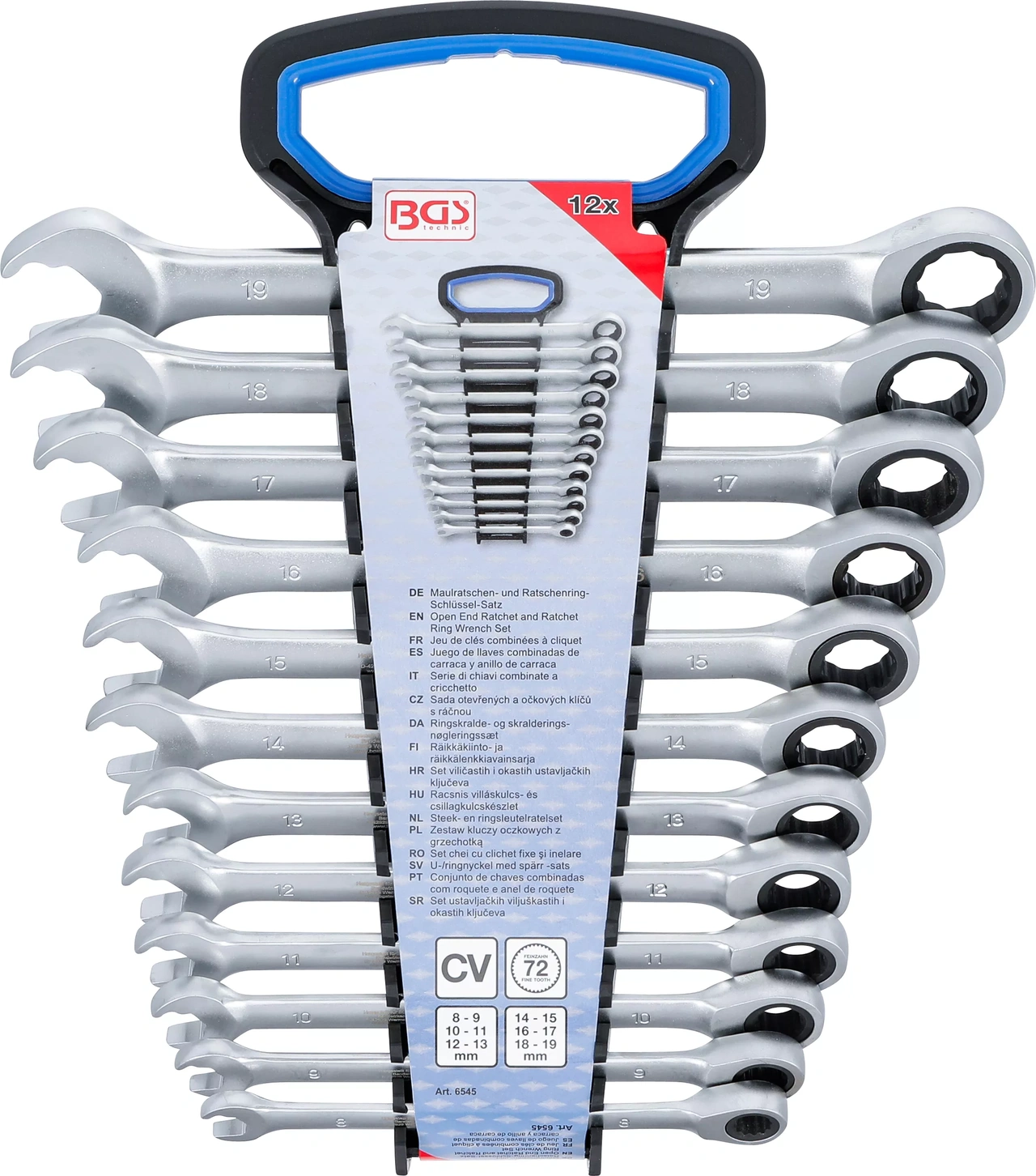 U-/ringnyckel med spärr -sats | 8 - 19 mm | 12 delar