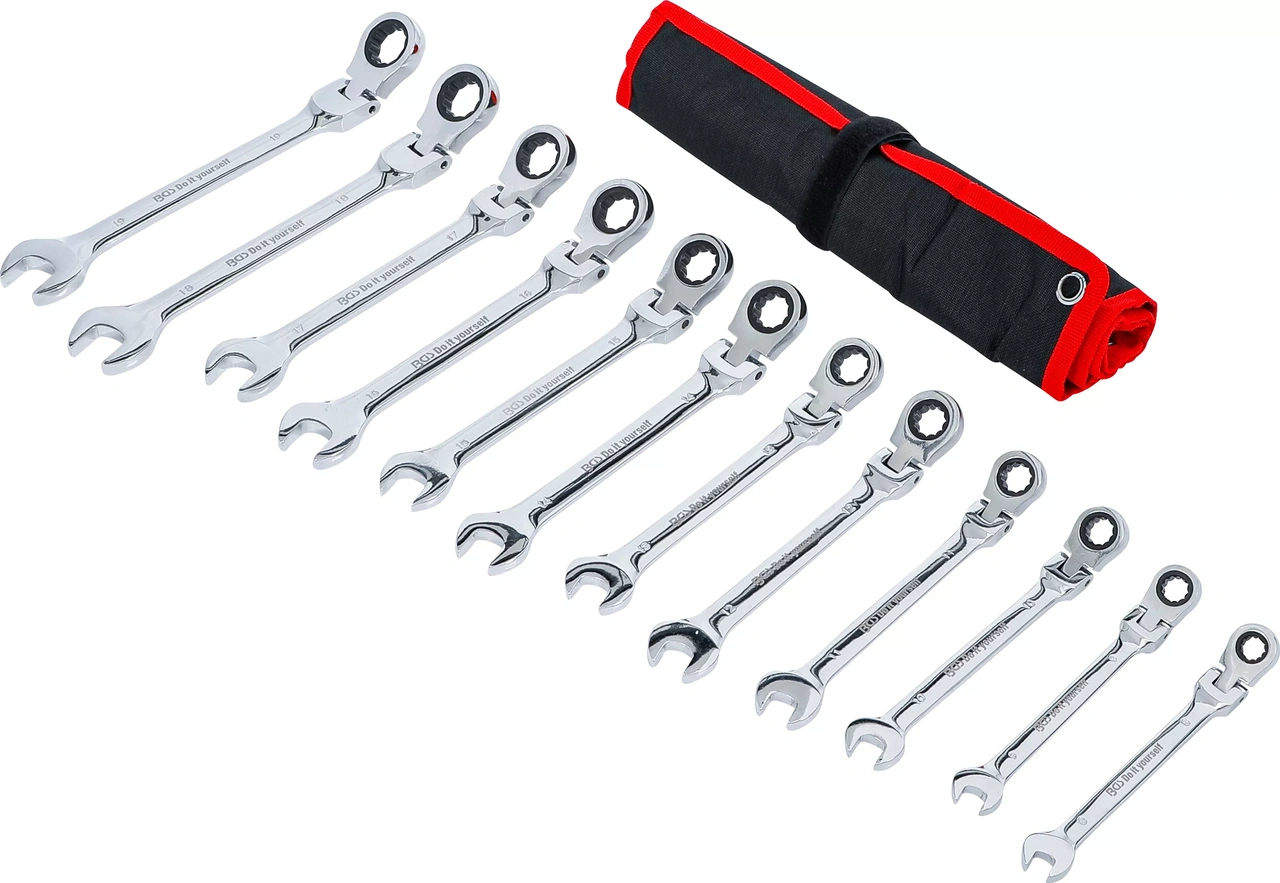 Spärring-U-nyckel-sats | Flexibla huvuden | 8 - 19 mm | 12 delar
