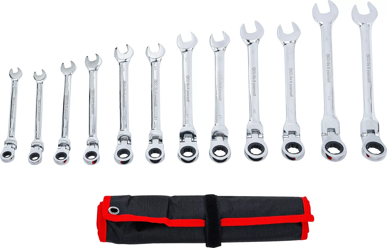 Spärring-U-nyckel-sats | Flexibla huvuden | 8 - 19 mm | 12 delar